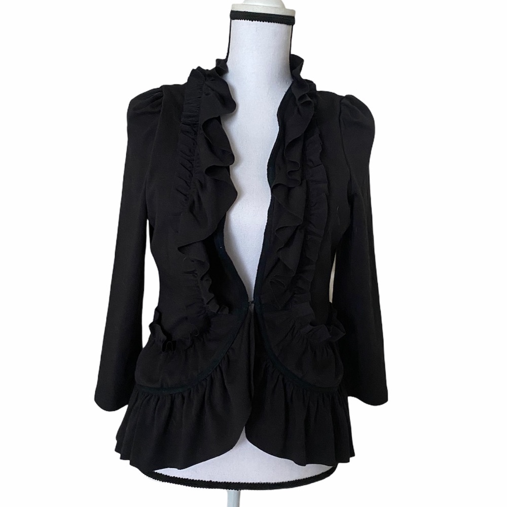 Cartonnier Anthro Redux Ruffle Blazer Jacket Blk S